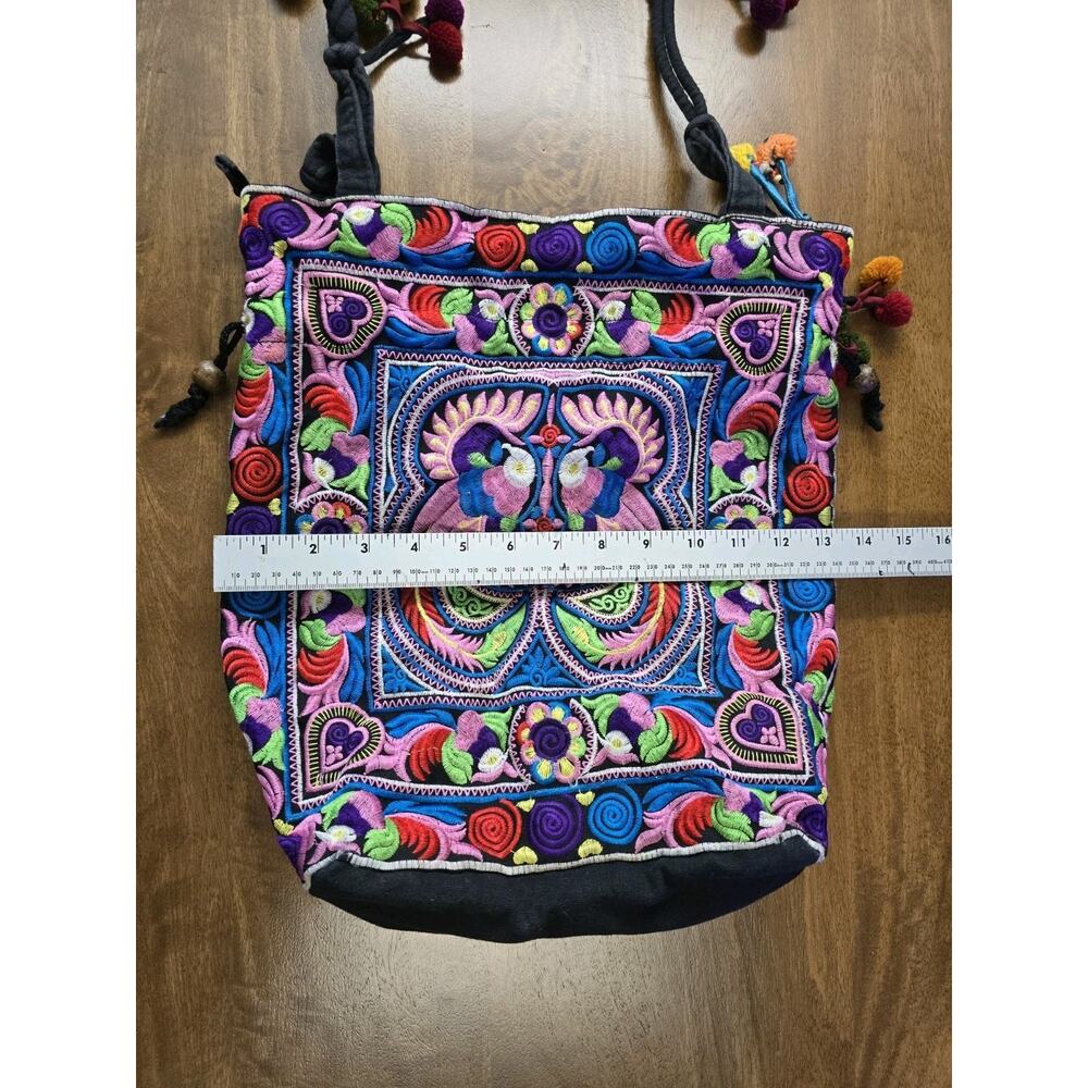 Hmong Embroidered Tote Bag Boho Tribal Ethnic Peacock Shoulder Handbag Thai - Picture 8 of 9